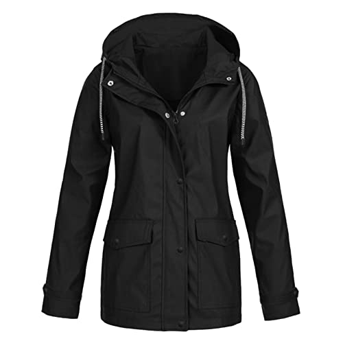 Womens Rain Jacket with Hood Plus Size Trench Coat Waterproof Jackets for Women Long Windbreaker Coats with Pockets