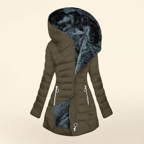 Winter Coats for Women Fleece Lined Coat Hooded Puffer Jacket Long Sleeve Fur Coat Full Zip Coat Thicken Parka Coat