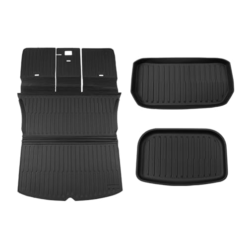 Floor Mats Compatible with 2020-2024 Tesla Model Y Trunk Mat Cargo Mat TPE All Weather Cargo Liner Back Seat Cover Protector 2023 Tesla Model Y 5 Seater Accessories (Upgraded Set of 6 Mats)