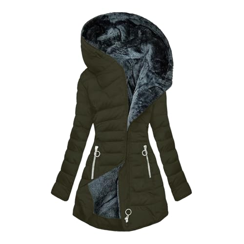 Winter Coats for Women Fleece Lined Coat Hooded Puffer Jacket Long Sleeve Fur Coat Full Zip Coat Thicken Parka Coat