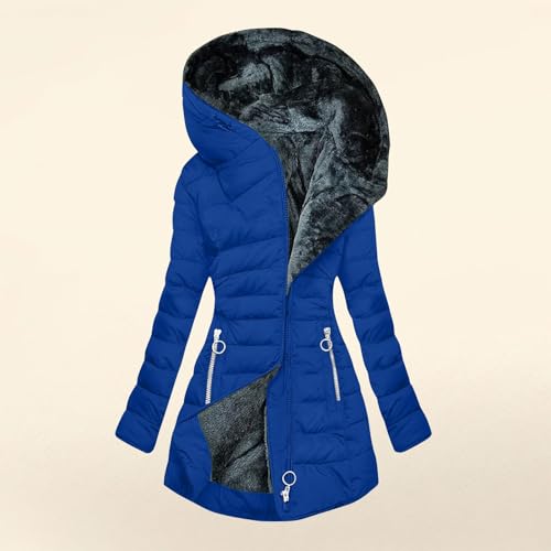 Winter Coats for Women Fleece Lined Coat Hooded Puffer Jacket Long Sleeve Fur Coat Full Zip Coat Thicken Parka Coat