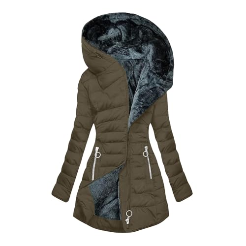 Winter Coats for Women Fleece Lined Coat Hooded Puffer Jacket Long Sleeve Fur Coat Full Zip Coat Thicken Parka Coat