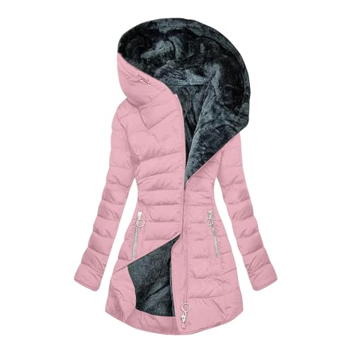 Winter Coats for Women Fleece Lined Coat Hooded Puffer Jacket Long Sleeve Fur Coat Full Zip Coat Thicken Parka Coat