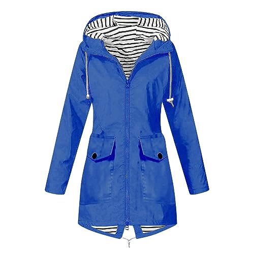 Womens Rain Jacket with Hood Plus Size Trench Coat Waterproof Jackets for Women Long Windbreaker Coats with Pockets