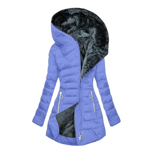 Winter Coats for Women Fleece Lined Coat Hooded Puffer Jacket Long Sleeve Fur Coat Full Zip Coat Thicken Parka Coat