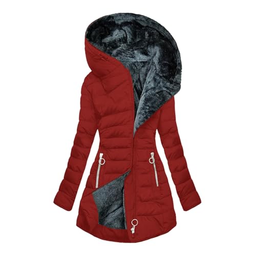 Winter Coats for Women Fleece Lined Coat Hooded Puffer Jacket Long Sleeve Fur Coat Full Zip Coat Thicken Parka Coat