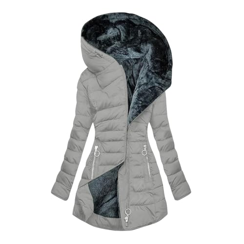 Winter Coats for Women Fleece Lined Coat Hooded Puffer Jacket Long Sleeve Fur Coat Full Zip Coat Thicken Parka Coat