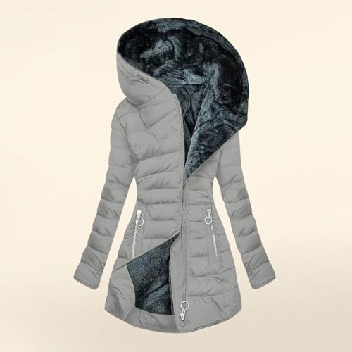 Winter Coats for Women Fleece Lined Coat Hooded Puffer Jacket Long Sleeve Fur Coat Full Zip Coat Thicken Parka Coat