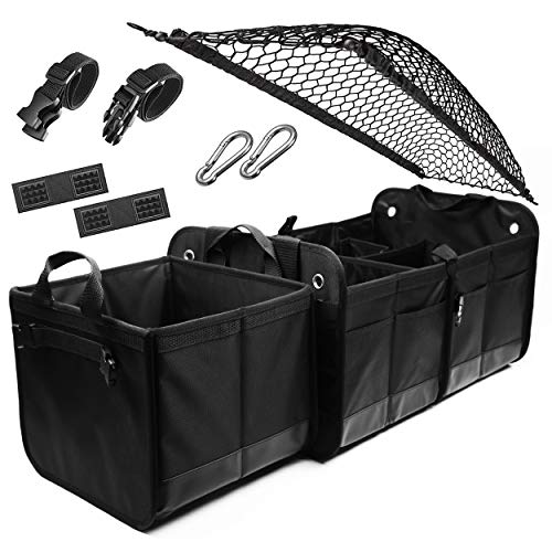 Extra Large Car Trunk Organizer - Trunk Storage - Modular Separable Collapsible - for SUV Minivan Truck Sedan Van - 4 Compartment XXL, Black