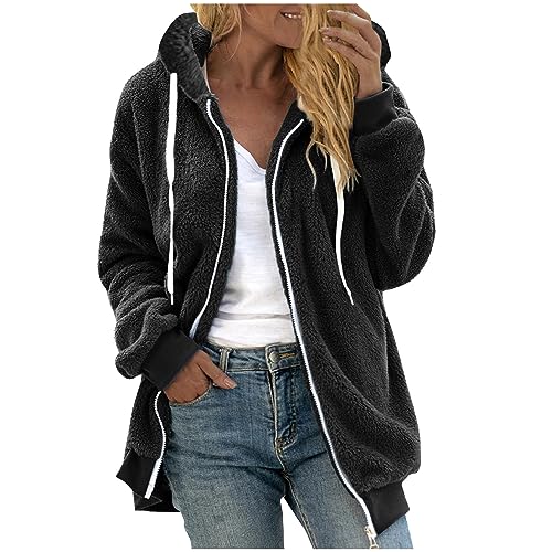 Cbcbtwo Fuzzy Fleece Jacket for Women 2024 Winter Coat Oversized Sherpa Cardigan Outwear Fur Warm Shagy Teddy Coats with Hood