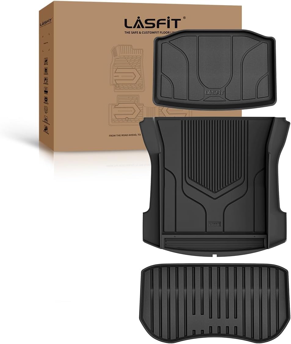 LASFIT Floor Mats for Tesla Model Y 5 Seat 2024 2023 2022 2021 2020, Custom Fit All Weather TPE Floor Liners Cargo Liner, Front & Rear Trunk Mats Accessories Full Set