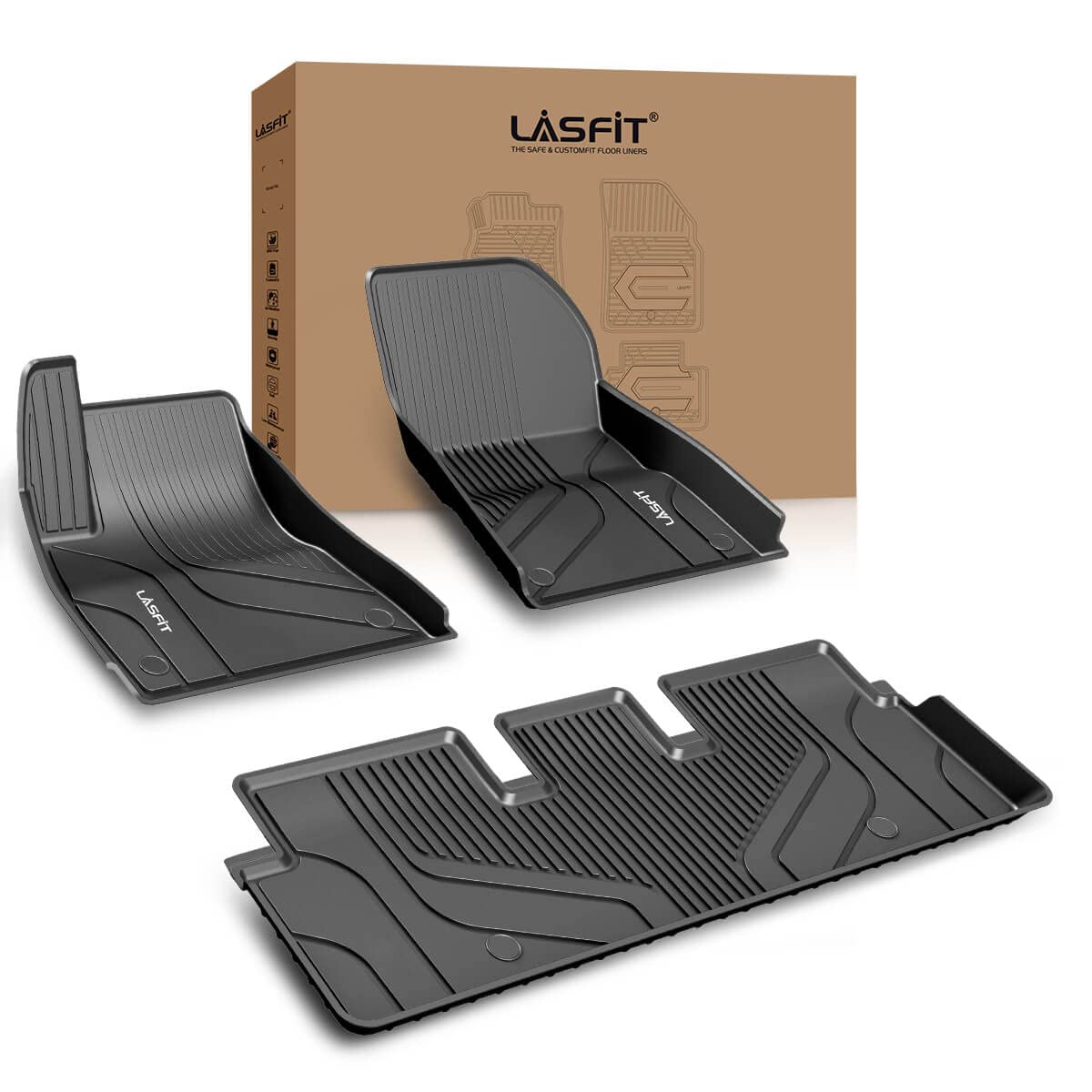 LASFIT Floor Mats for Tesla Model Y 5 Seat 2024 2023 2022 2021 2020, Custom Fit All Weather TPE Floor Liners Cargo Liner, Front & Rear Trunk Mats Accessories Full Set