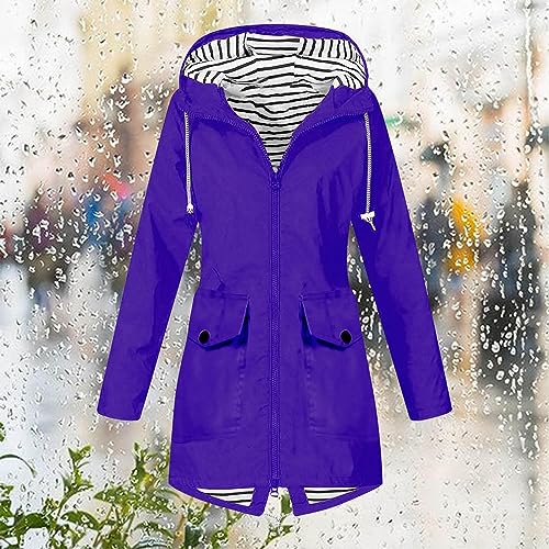 Womens Rain Jacket with Hood Plus Size Trench Coat Waterproof Jackets for Women Long Windbreaker Coats with Pockets