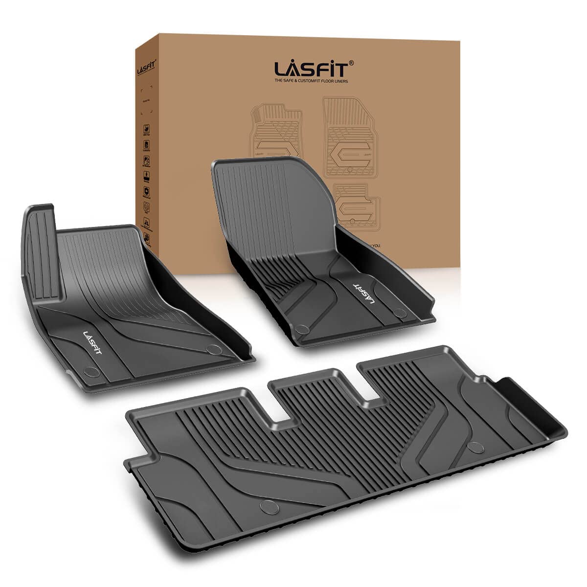 LASFIT Floor Mats for Tesla Model Y 5 Seat 2024 2023 2022 2021 2020, Custom Fit All Weather TPE Floor Liners Cargo Liner, Front & Rear Trunk Mats Accessories Full Set