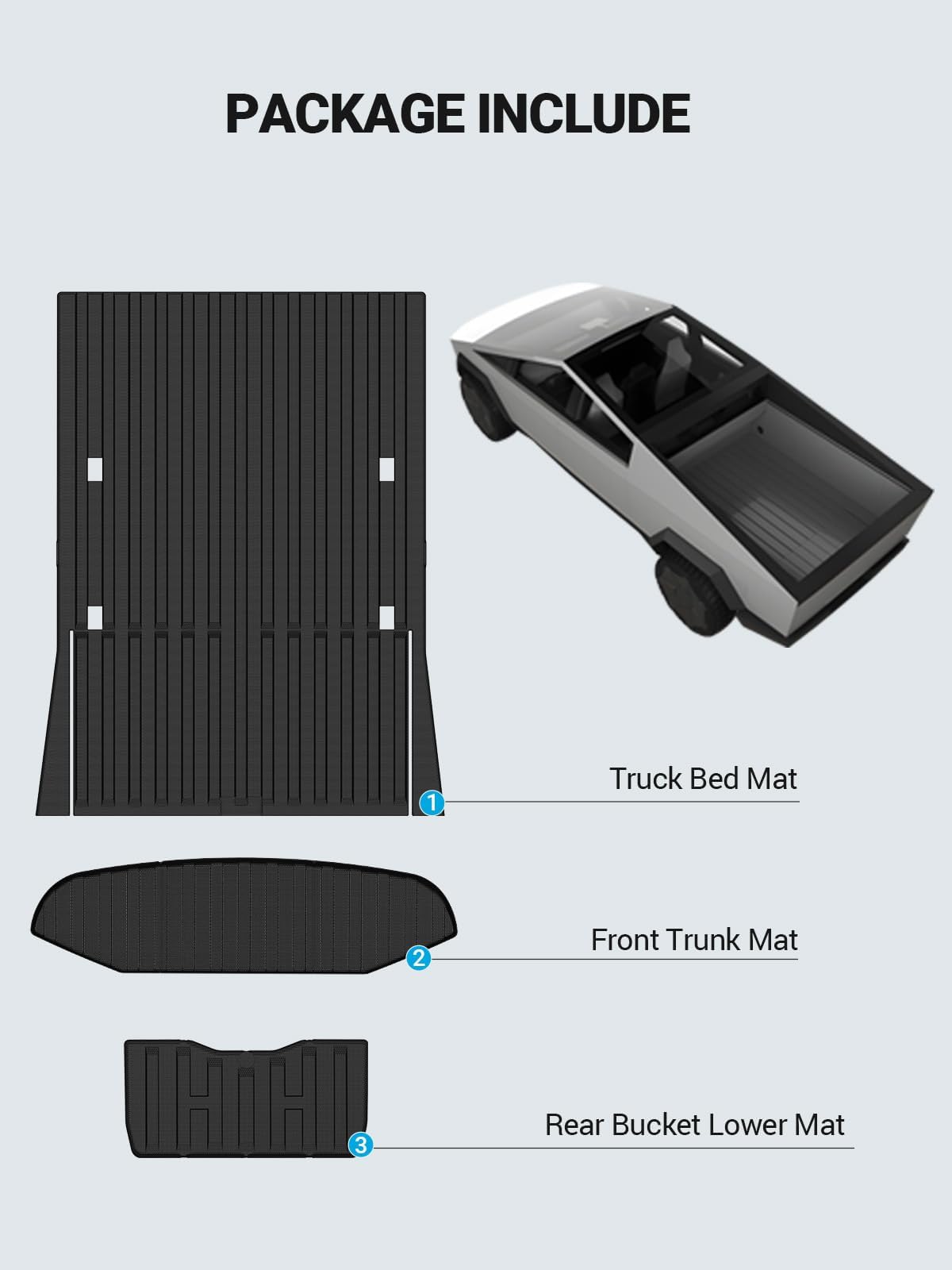 Motrobe 2024 Tesla Cybertruck Floor Mats Truck Bed Mat Front Trunk Mat Rear Bucket Pad TPE All Weather Protection Cargo Liner Cybertruck Accessories 3PCS