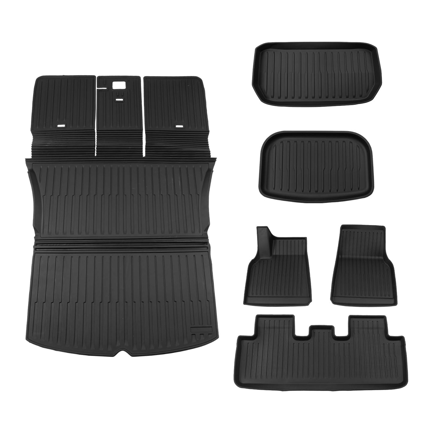 Floor Mats Compatible with 2020-2024 Tesla Model Y Trunk Mat Cargo Mat TPE All Weather Cargo Liner Back Seat Cover Protector 2023 Tesla Model Y 5 Seater Accessories (Upgraded Set of 6 Mats)