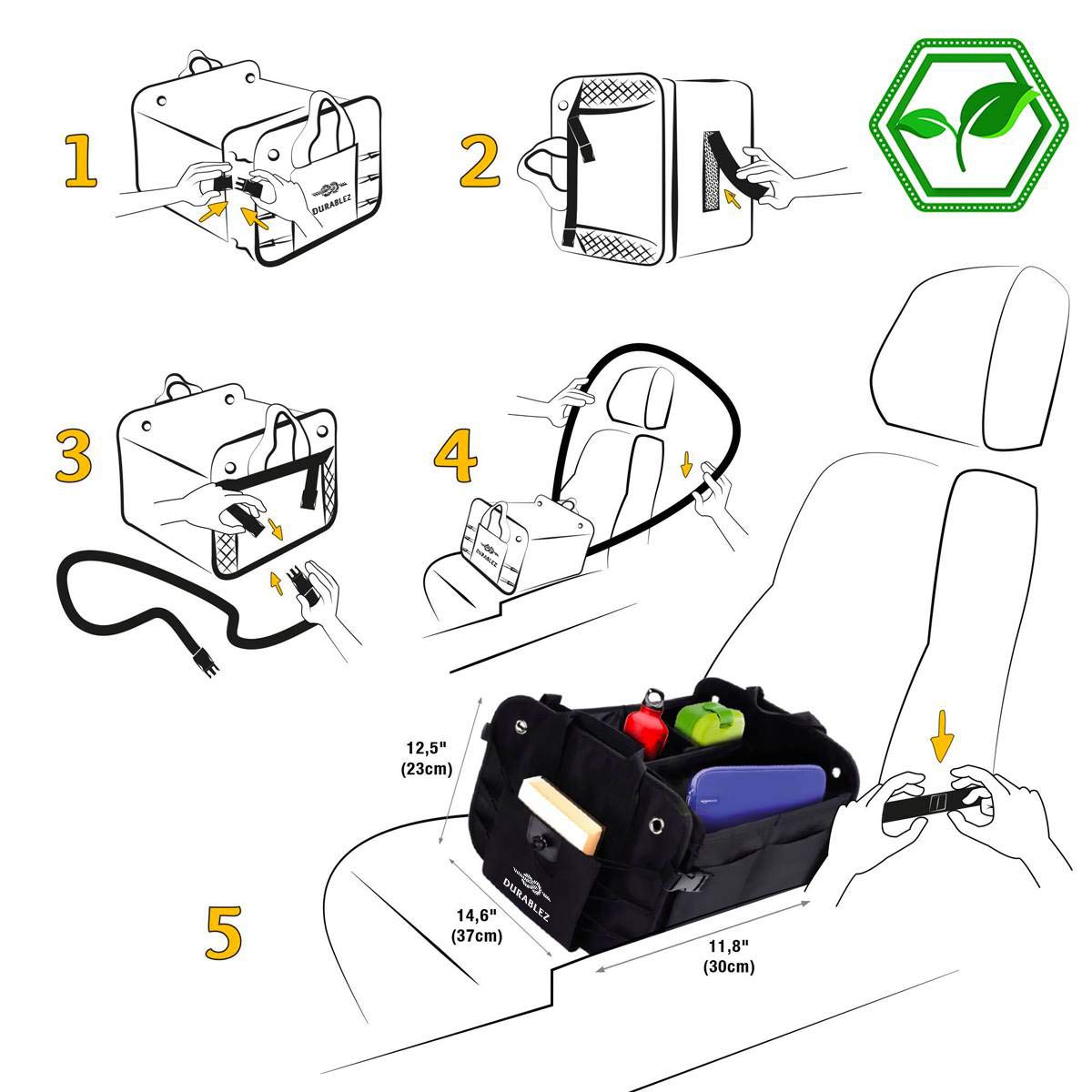 Extra Large Car Trunk Organizer - Trunk Storage - Modular Separable Collapsible - for SUV Minivan Truck Sedan Van - 4 Compartment XXL, Black