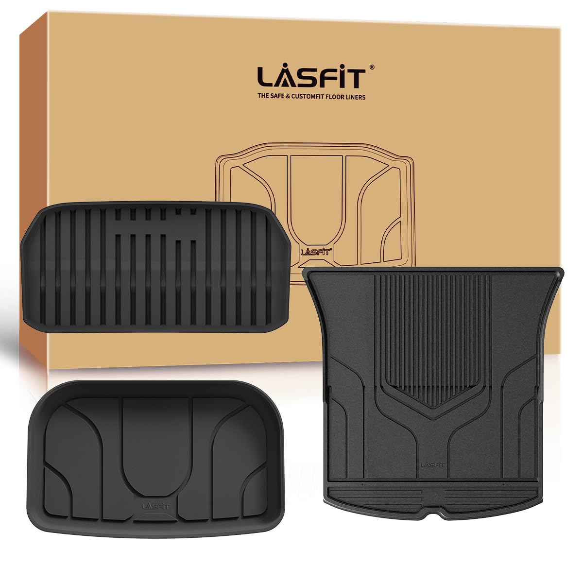 LASFIT Floor Mats for Tesla Model Y 5 Seat 2024 2023 2022 2021 2020, Custom Fit All Weather TPE Floor Liners Cargo Liner, Front & Rear Trunk Mats Accessories Full Set