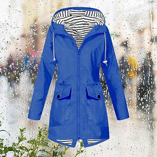 Womens Rain Jacket with Hood Plus Size Trench Coat Waterproof Jackets for Women Long Windbreaker Coats with Pockets