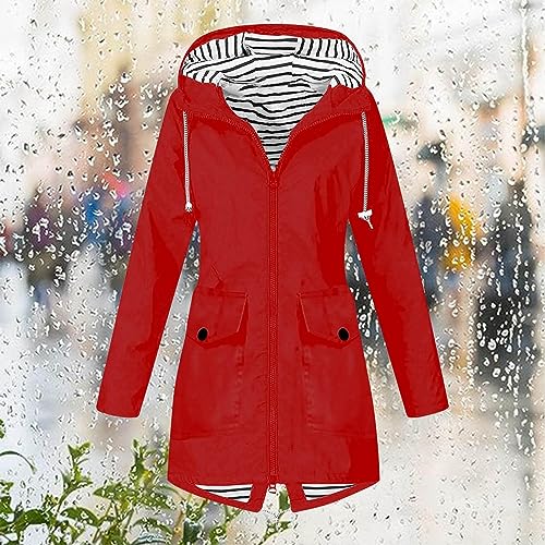 Womens Rain Jacket with Hood Plus Size Trench Coat Waterproof Jackets for Women Long Windbreaker Coats with Pockets