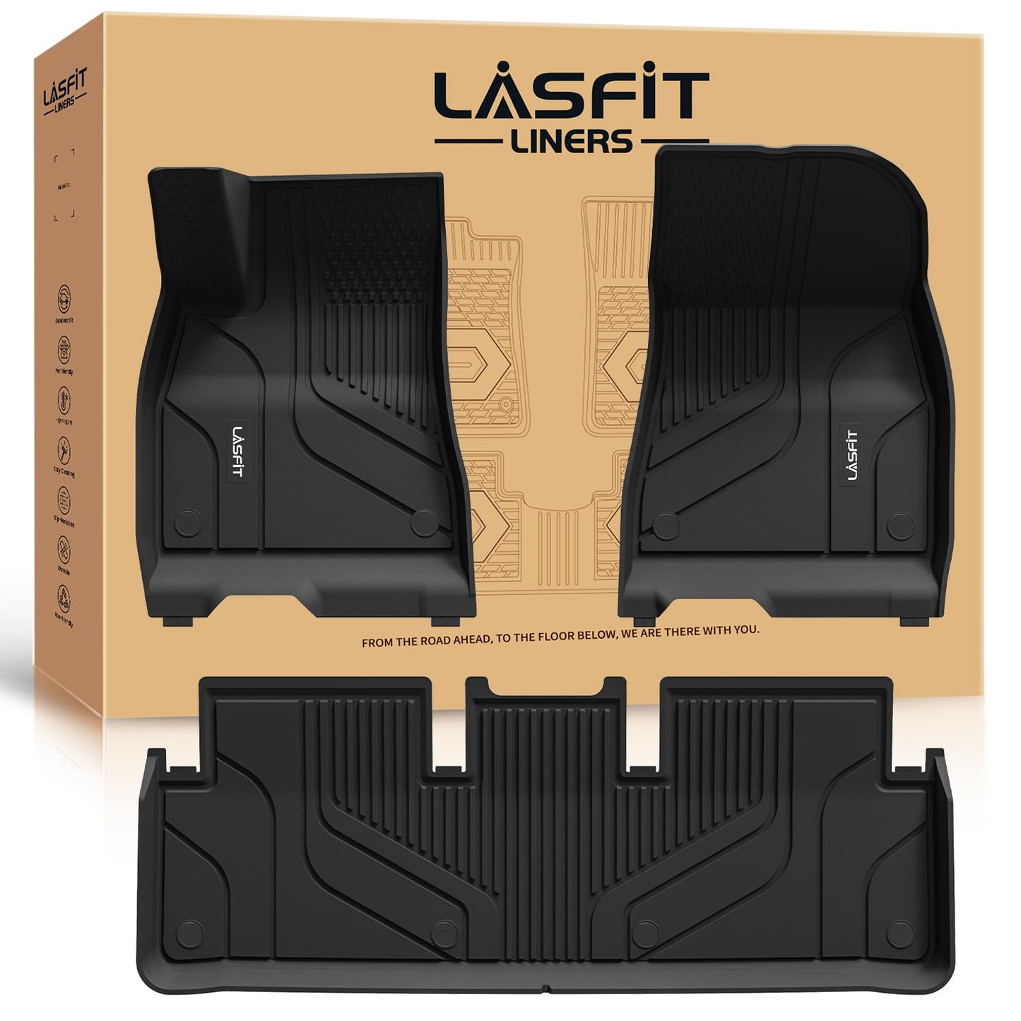 LASFIT Floor Mats for Tesla Model Y 5 Seat 2024 2023 2022 2021 2020, Custom Fit All Weather TPE Floor Liners Cargo Liner, Front & Rear Trunk Mats Accessories Full Set