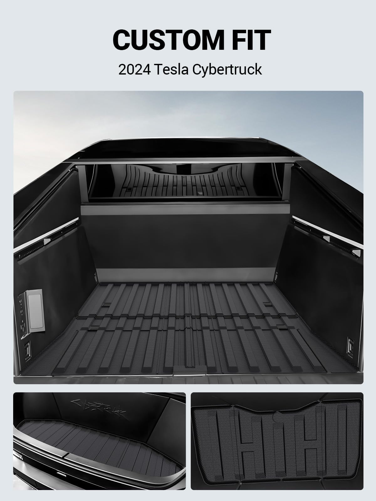 Motrobe 2024 Tesla Cybertruck Floor Mats Truck Bed Mat Front Trunk Mat Rear Bucket Pad TPE All Weather Protection Cargo Liner Cybertruck Accessories 3PCS