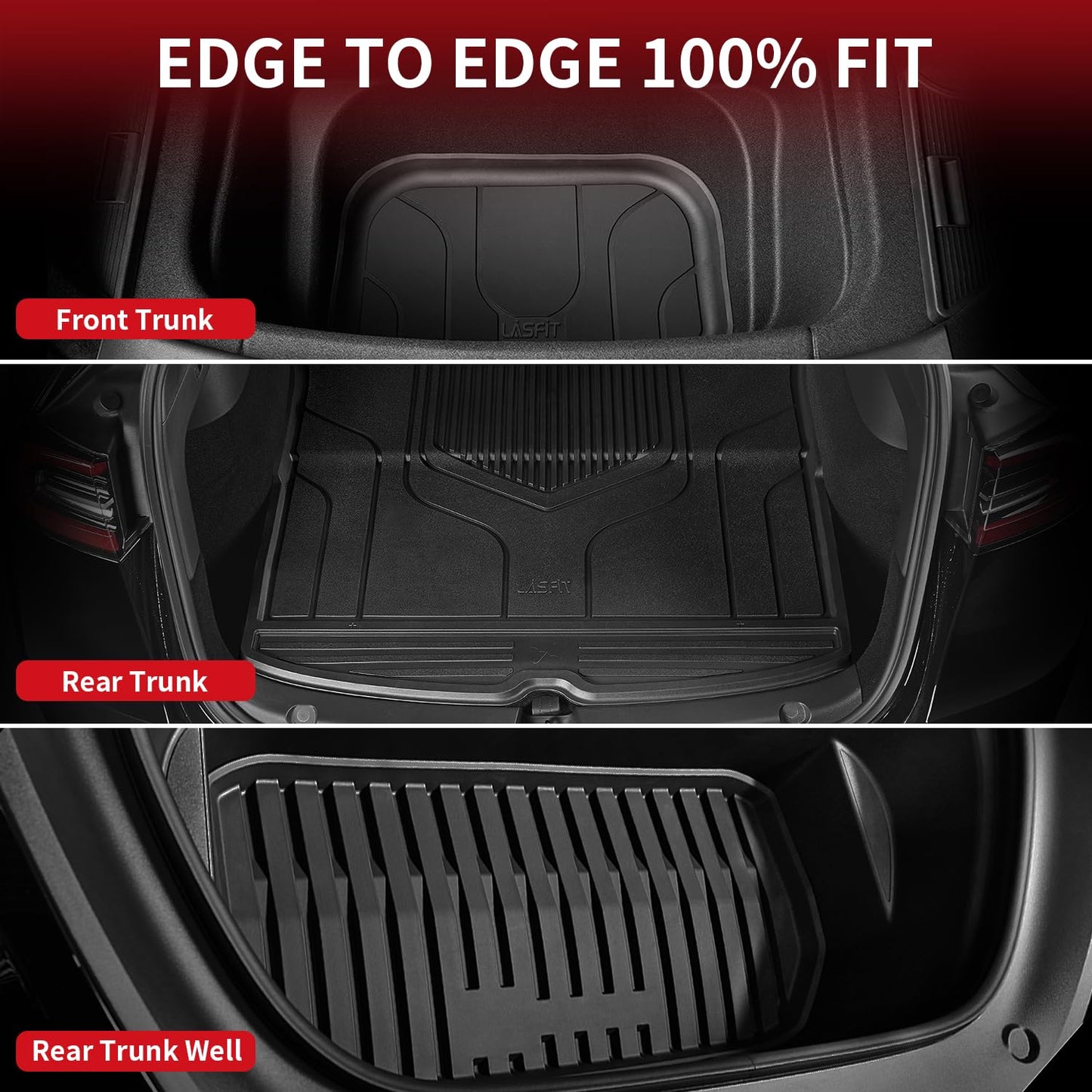 LASFIT Floor Mats for Tesla Model Y 5 Seat 2024 2023 2022 2021 2020, Custom Fit All Weather TPE Floor Liners Cargo Liner, Front & Rear Trunk Mats Accessories Full Set