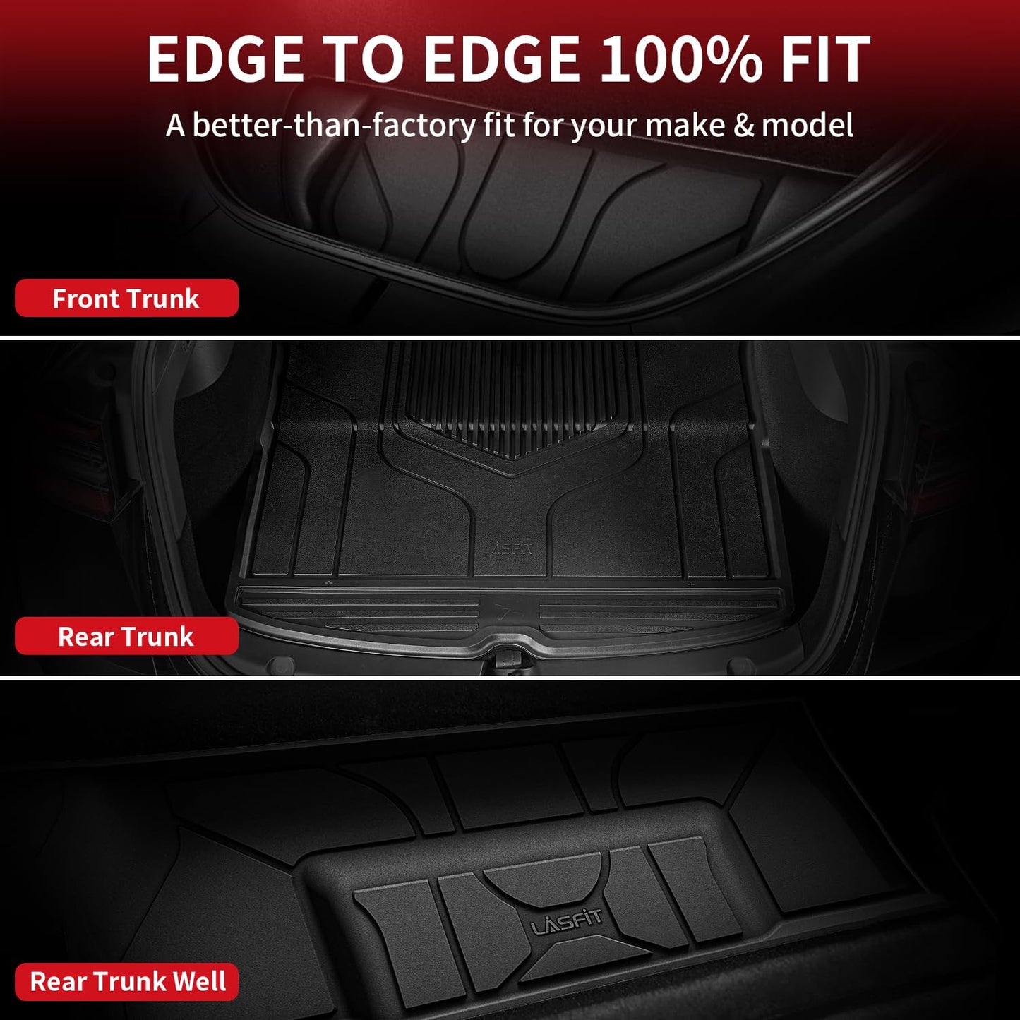 LASFIT Floor Mats for Tesla Model Y 5 Seat 2024 2023 2022 2021 2020, Custom Fit All Weather TPE Floor Liners Cargo Liner, Front & Rear Trunk Mats Accessories Full Set