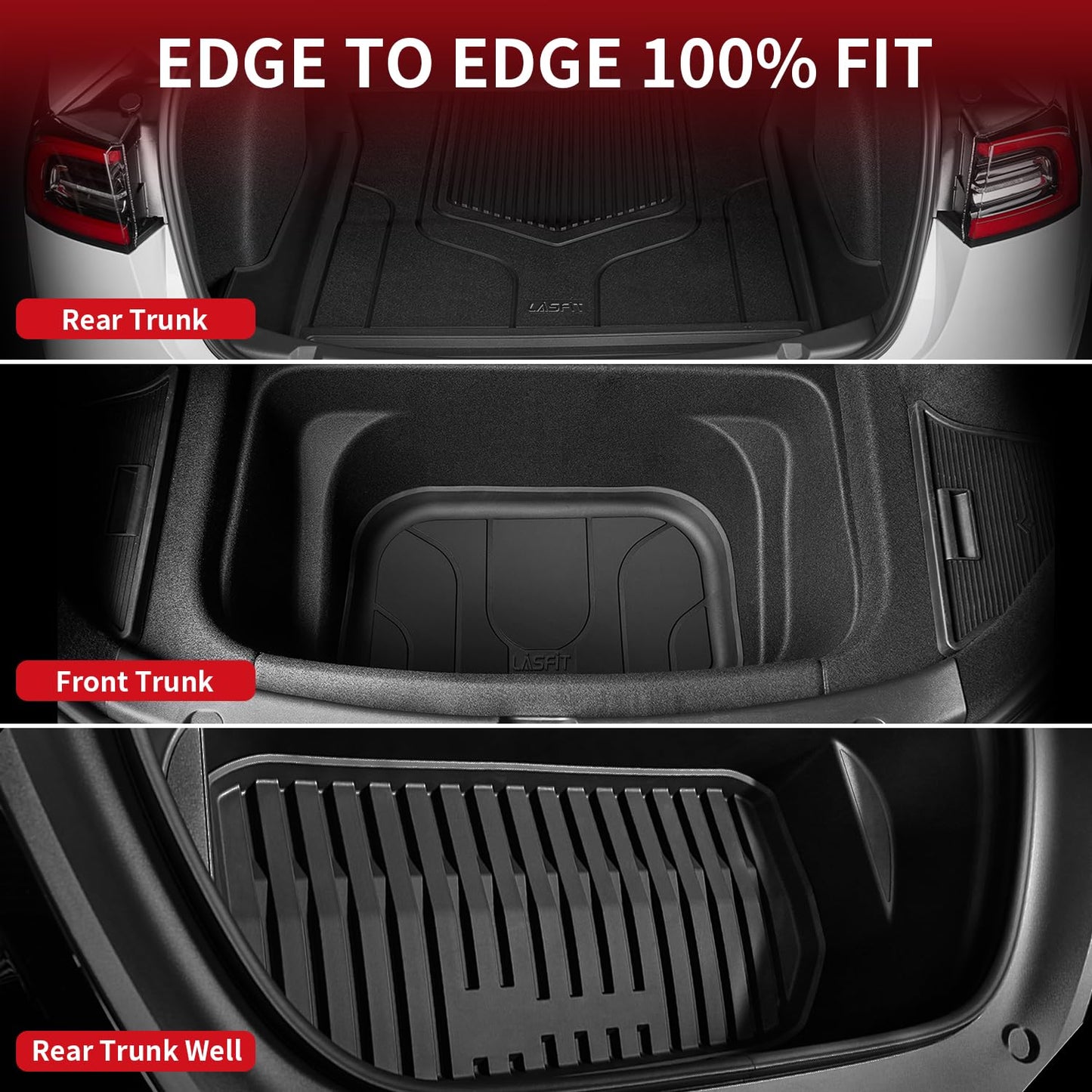 LASFIT Floor Mats for Tesla Model Y 5 Seat 2024 2023 2022 2021 2020, Custom Fit All Weather TPE Floor Liners Cargo Liner, Front & Rear Trunk Mats Accessories Full Set