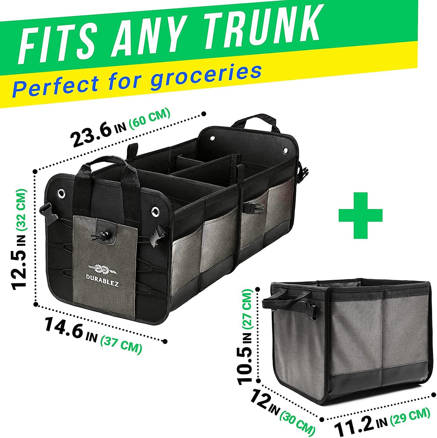 Extra Large Car Trunk Organizer - Trunk Storage - Modular Separable Collapsible - for SUV Minivan Truck Sedan Van - 4 Compartment XXL, Black