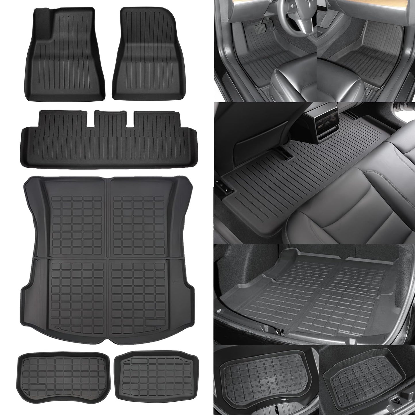 SUPER LINER Floor Mats for Tesla Model Y Custom Fit 2021-2024 All-Weather Cargo Liner Rear Cargo Tray Trunk Floor Mat Interior Accessories