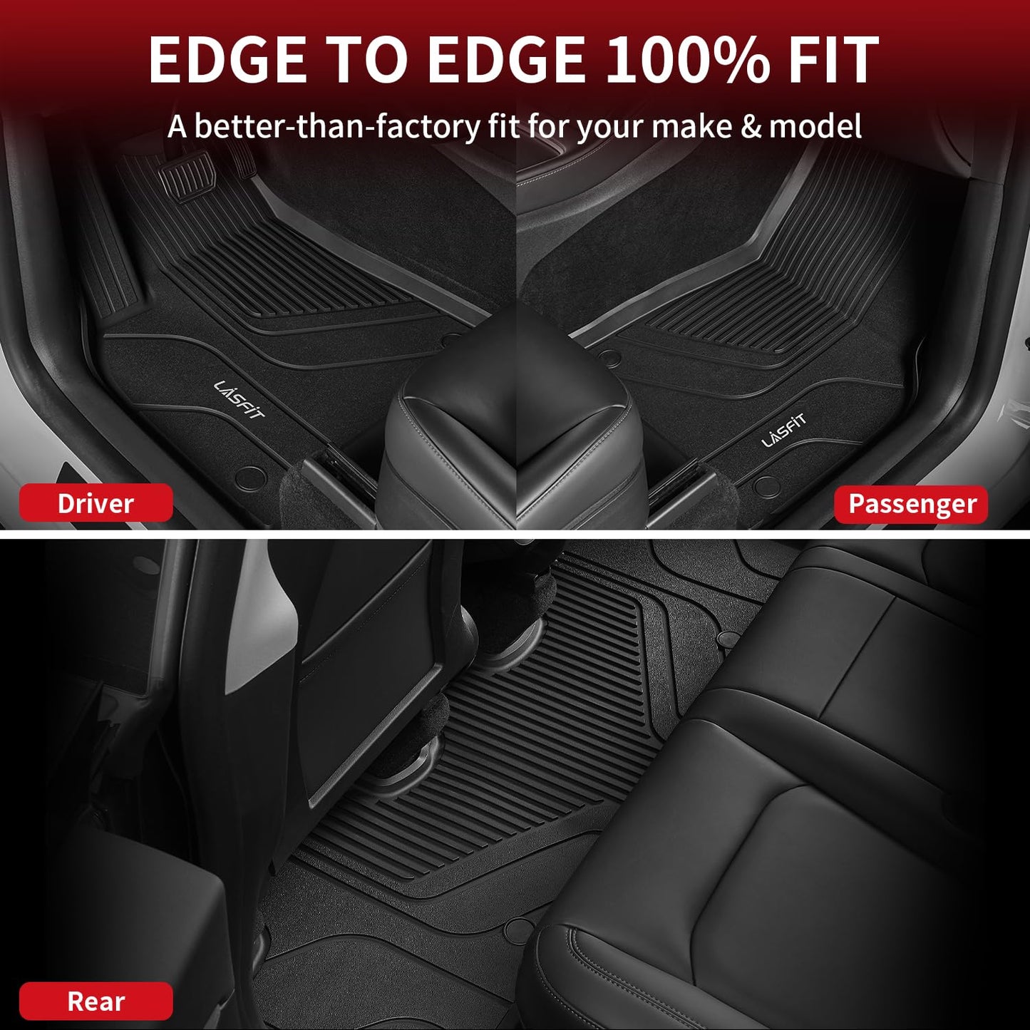 LASFIT Floor Mats for Tesla Model Y 5 Seat 2024 2023 2022 2021 2020, Custom Fit All Weather TPE Floor Liners Cargo Liner, Front & Rear Trunk Mats Accessories Full Set