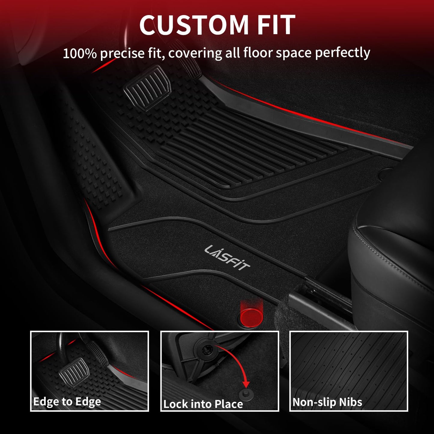 LASFIT Floor Mats for Tesla Model Y 5 Seat 2024 2023 2022 2021 2020, Custom Fit All Weather TPE Floor Liners Cargo Liner, Front & Rear Trunk Mats Accessories Full Set