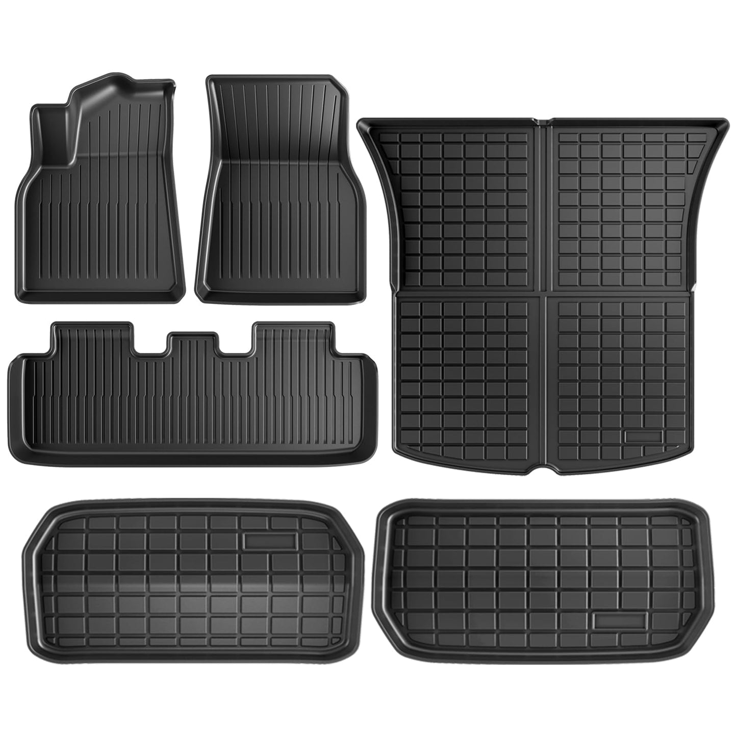 Maysoo Floor Mats for Tesla Model Y Floor Mats 2024-2020 All-Weather TPE Cargo Liner and Cargo Trunk Mat Accessories (6-piece set - Not Fit 7-Seat)