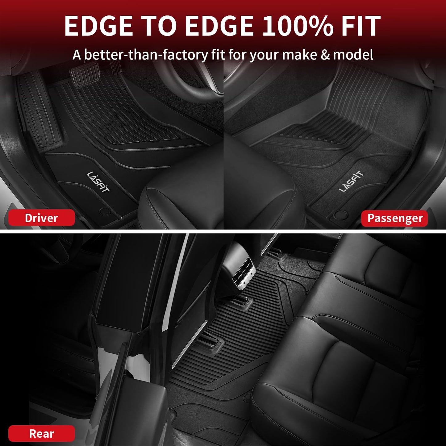 LASFIT Floor Mats for Tesla Model Y 5 Seat 2024 2023 2022 2021 2020, Custom Fit All Weather TPE Floor Liners Cargo Liner, Front & Rear Trunk Mats Accessories Full Set