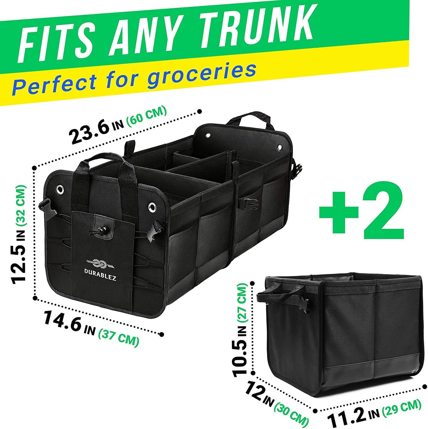 Extra Large Car Trunk Organizer - Trunk Storage - Modular Separable Collapsible - for SUV Minivan Truck Sedan Van - 4 Compartment XXL, Black