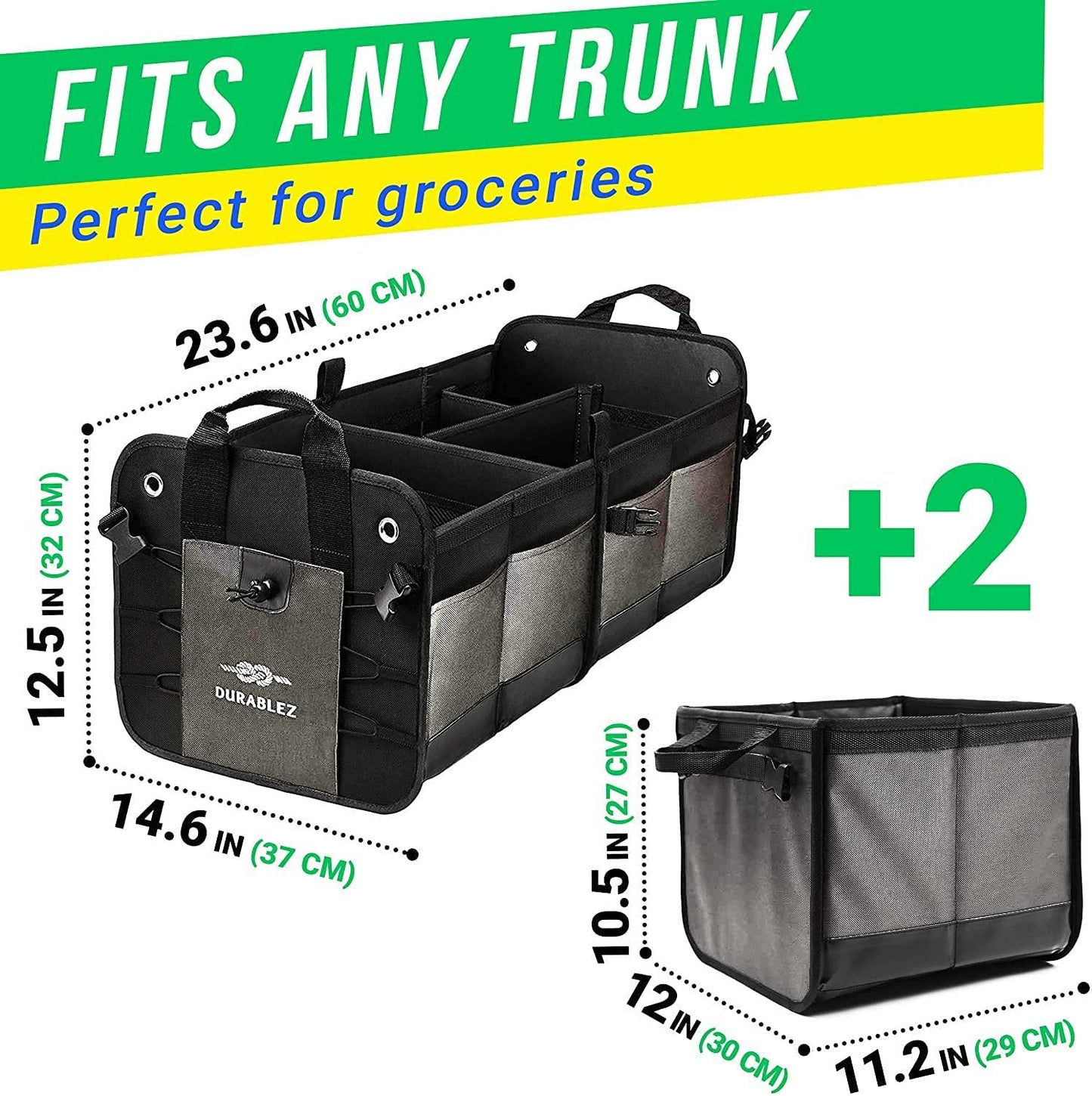 Extra Large Car Trunk Organizer - Trunk Storage - Modular Separable Collapsible - for SUV Minivan Truck Sedan Van - 4 Compartment XXL, Black