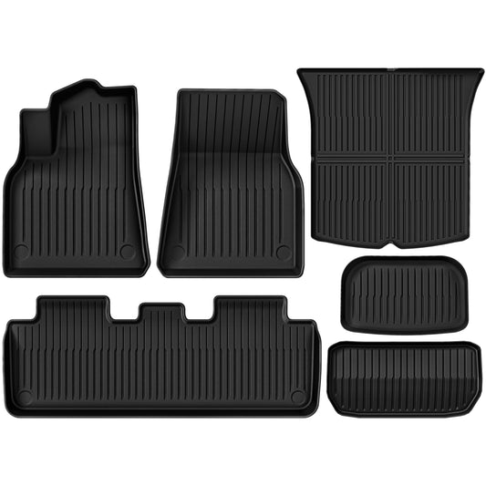 OEDRO Floor Mats for Tesla Model Y 2024 2023-2020 Custom Fit All Weather Durable TPE Automotive Interior Cargo Liners Trunk Mats Accessories for Model Y 5-Seat (NOT fit 7-Seat) 6 Pcs Mats Set