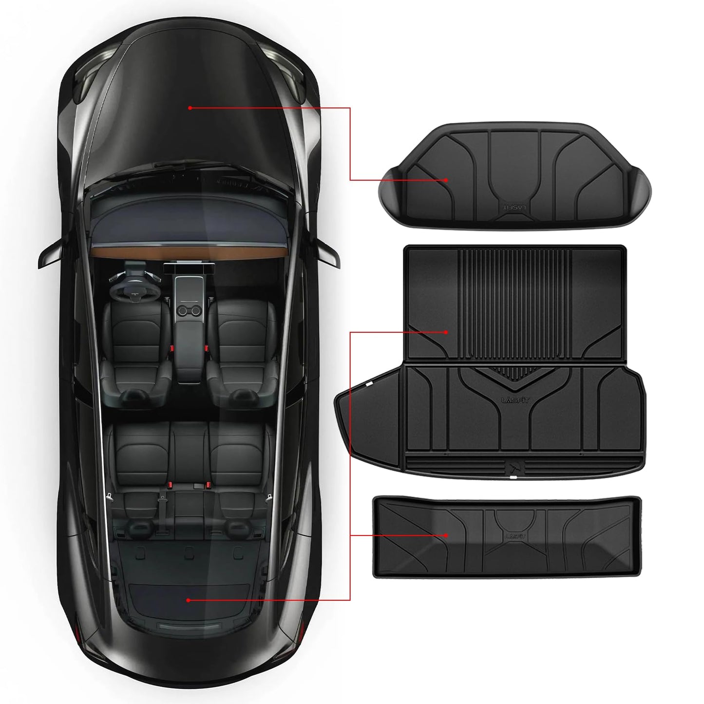 LASFIT Floor Mats for Tesla Model Y 5 Seat 2024 2023 2022 2021 2020, Custom Fit All Weather TPE Floor Liners Cargo Liner, Front & Rear Trunk Mats Accessories Full Set