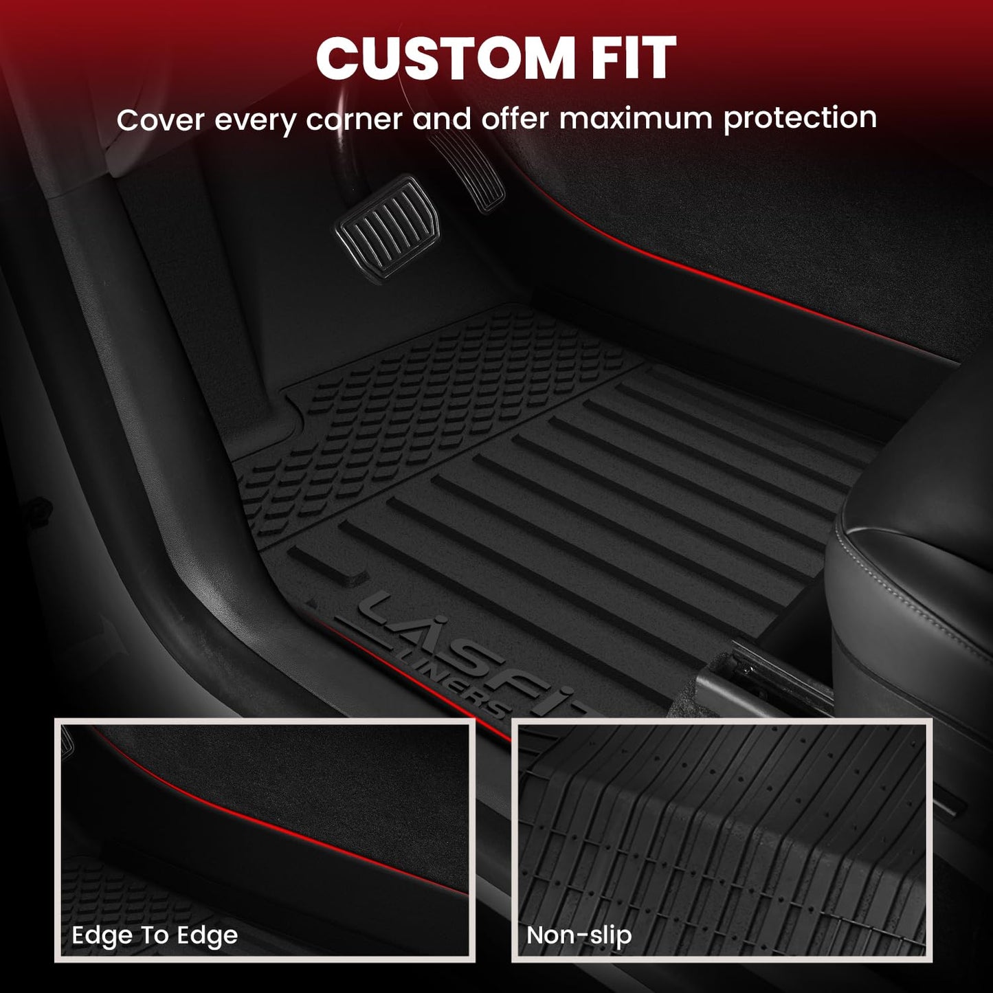 LASFIT Floor Mats for Tesla Model Y 5 Seat 2024 2023 2022 2021 2020, Custom Fit All Weather TPE Floor Liners Cargo Liner, Front & Rear Trunk Mats Accessories Full Set