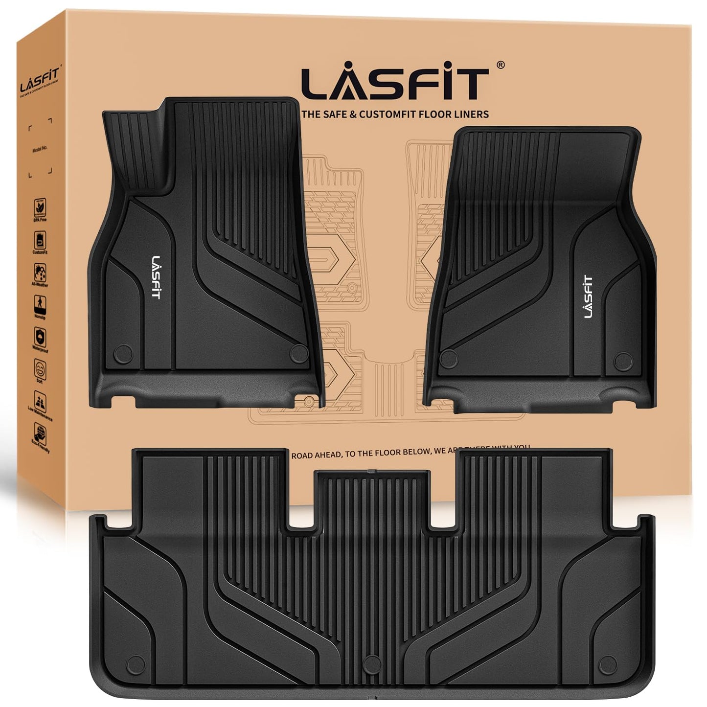 LASFIT Floor Mats for Tesla Model Y 5 Seat 2024 2023 2022 2021 2020, Custom Fit All Weather TPE Floor Liners Cargo Liner, Front & Rear Trunk Mats Accessories Full Set