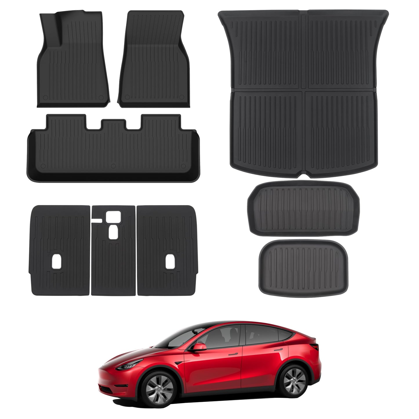 Tesla Model Y Floor Mats for 2024 2023 2022 2021, Foronetry 9PCS All Weather Full Set Cargo Liners Accessories, 3D TPE Odorless Floor Mat Trunk Frunk Rear Well Mats Custom for 5-Seater