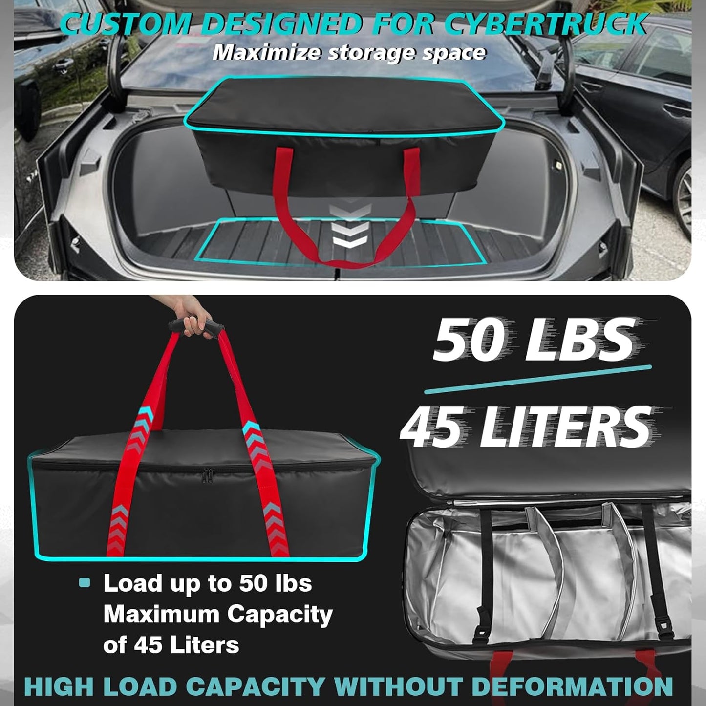 BestEvMod Frunk Organizer Insulated Cooler Bag Waterproof Front Trunk Organizer Compatible with 2024 2025 Tesla Cybertruck Premium Leakproof Heavy Duty Bags with Adjustable Divider Accessories