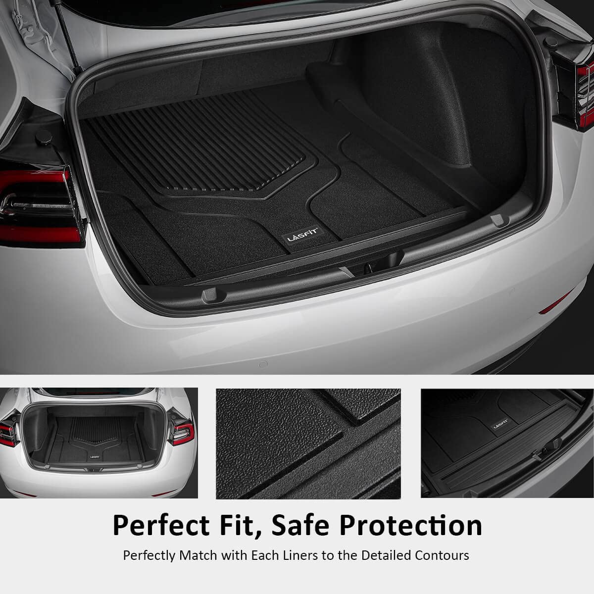 LASFIT Floor Mats for Tesla Model Y 5 Seat 2024 2023 2022 2021 2020, Custom Fit All Weather TPE Floor Liners Cargo Liner, Front & Rear Trunk Mats Accessories Full Set