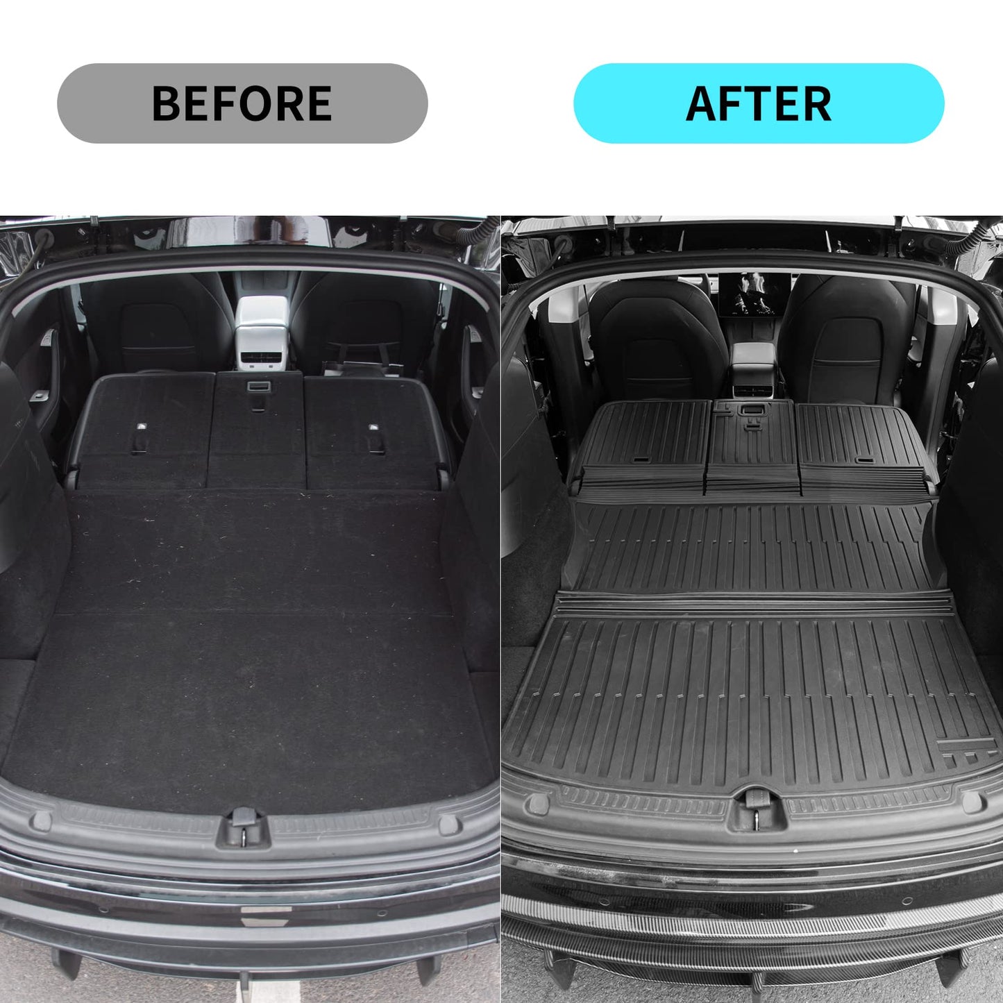 Floor Mats Compatible with 2020-2024 Tesla Model Y Trunk Mat Cargo Mat TPE All Weather Cargo Liner Back Seat Cover Protector 2023 Tesla Model Y 5 Seater Accessories (Upgraded Set of 6 Mats)