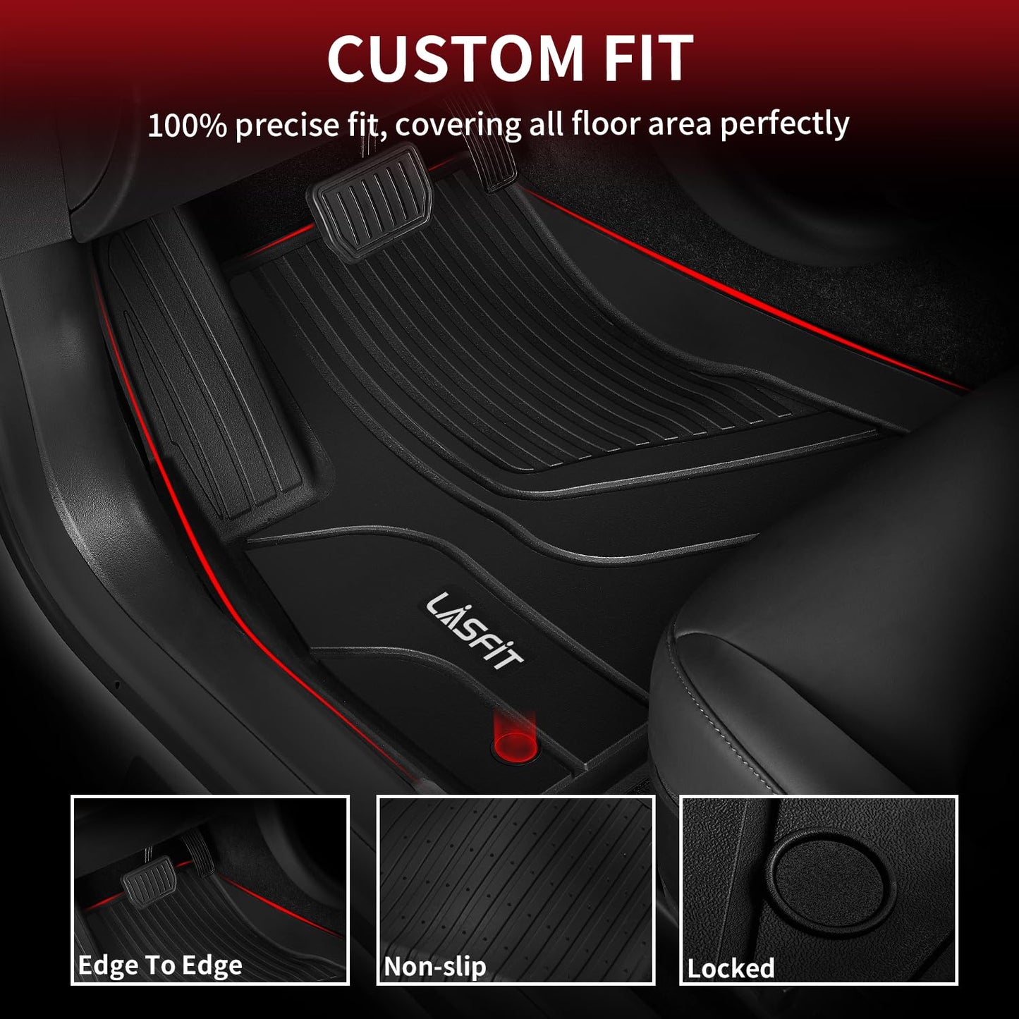 LASFIT Floor Mats for Tesla Model Y 5 Seat 2024 2023 2022 2021 2020, Custom Fit All Weather TPE Floor Liners Cargo Liner, Front & Rear Trunk Mats Accessories Full Set