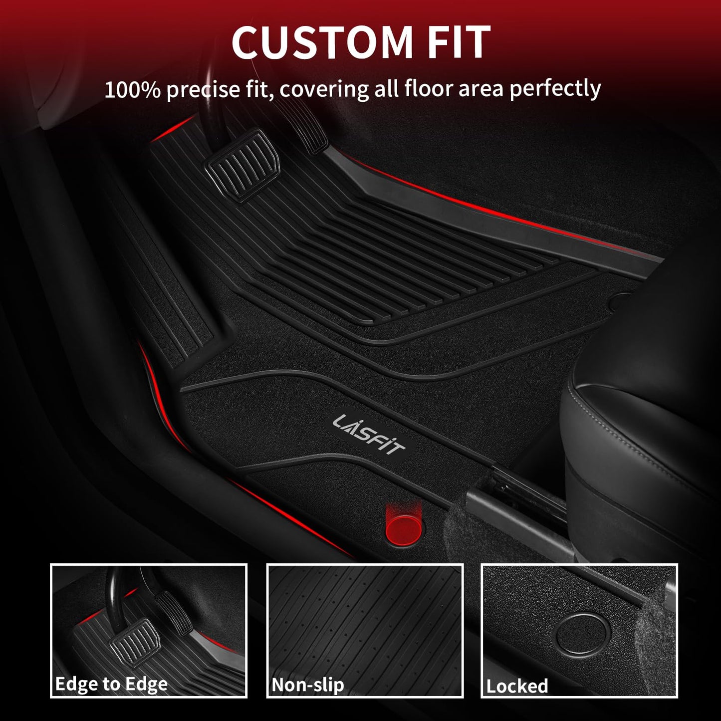 LASFIT Floor Mats for Tesla Model Y 5 Seat 2024 2023 2022 2021 2020, Custom Fit All Weather TPE Floor Liners Cargo Liner, Front & Rear Trunk Mats Accessories Full Set