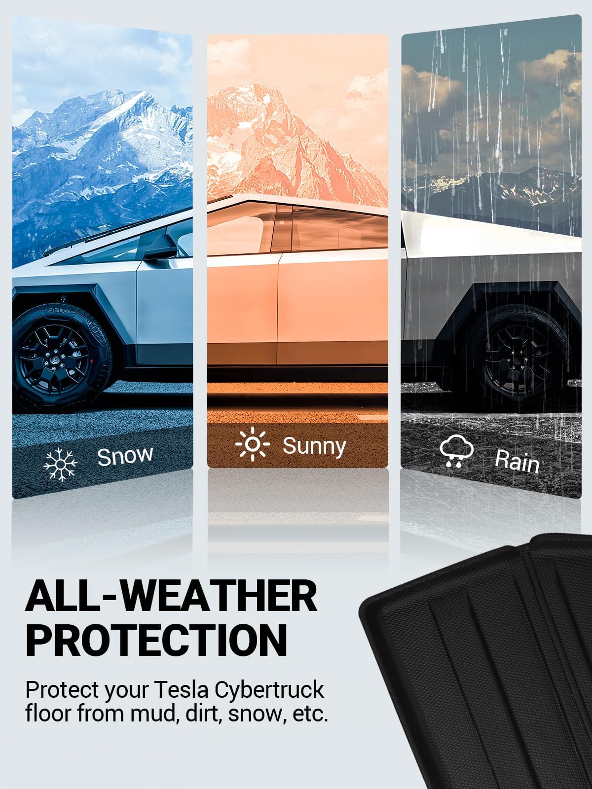 Motrobe 2024 Tesla Cybertruck Floor Mats Truck Bed Mat Front Trunk Mat Rear Bucket Pad TPE All Weather Protection Cargo Liner Cybertruck Accessories 3PCS