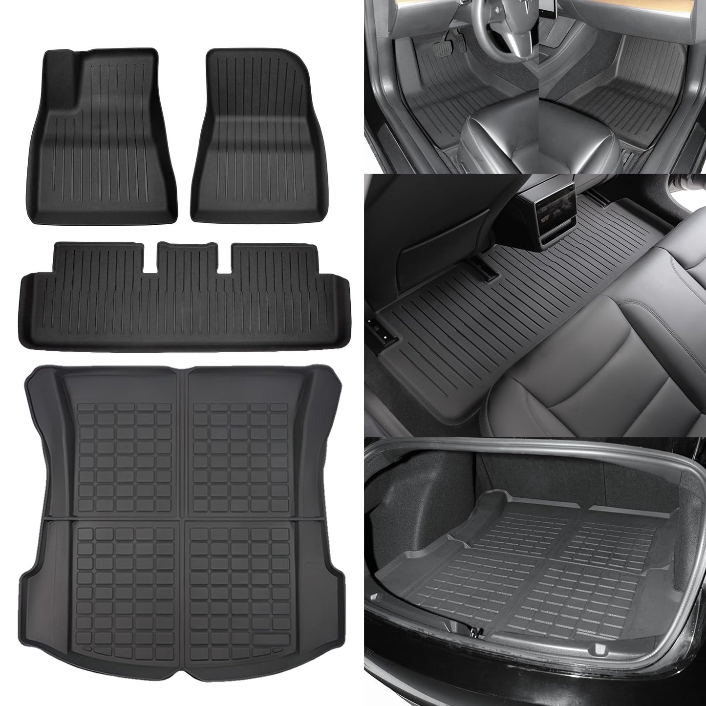 SUPER LINER Floor Mats for Tesla Model Y Custom Fit 2021-2024 All-Weather Cargo Liner Rear Cargo Tray Trunk Floor Mat Interior Accessories