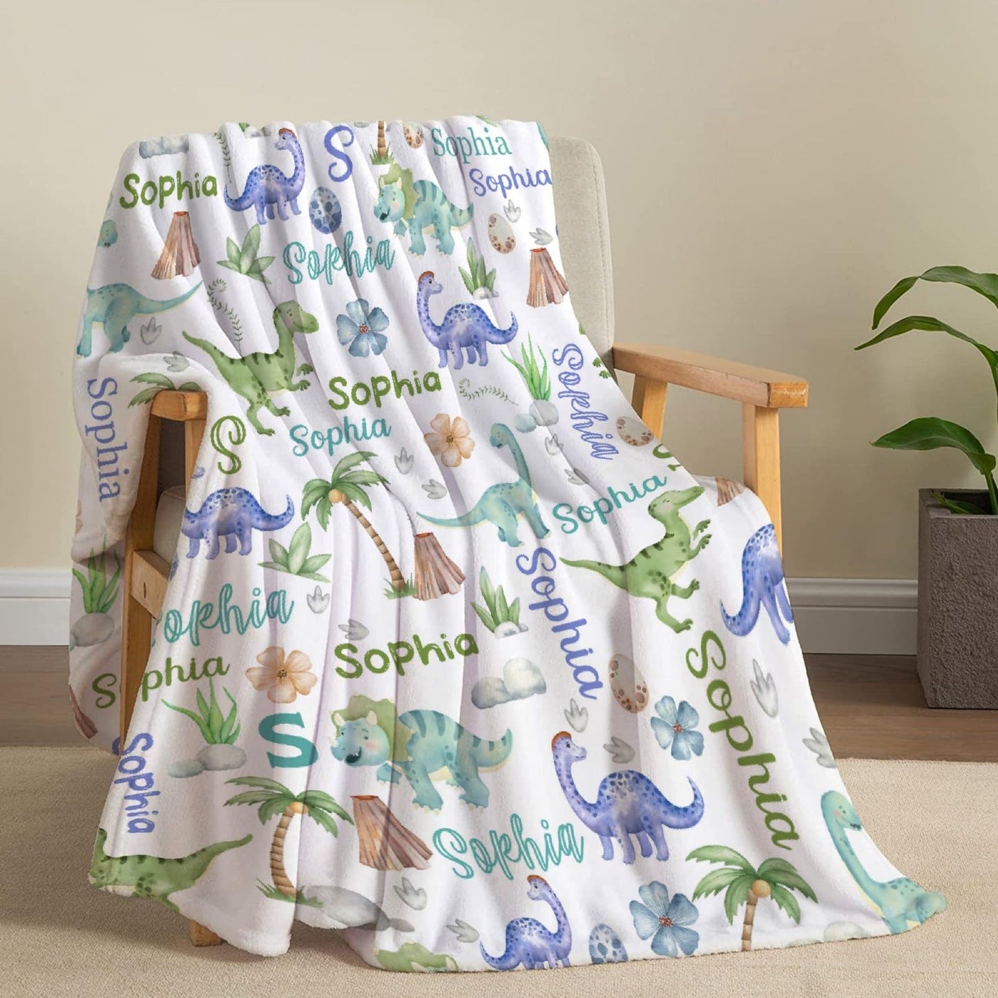 Custom Name Dinosaurs Blanket Personalized Gifts Super Soft Lightweight Flannel Blankets Throw for Kids, Adult, Suitable for Couch, Sofa, Bed, Camping, Travel All Seasons 40"x50" for Kid